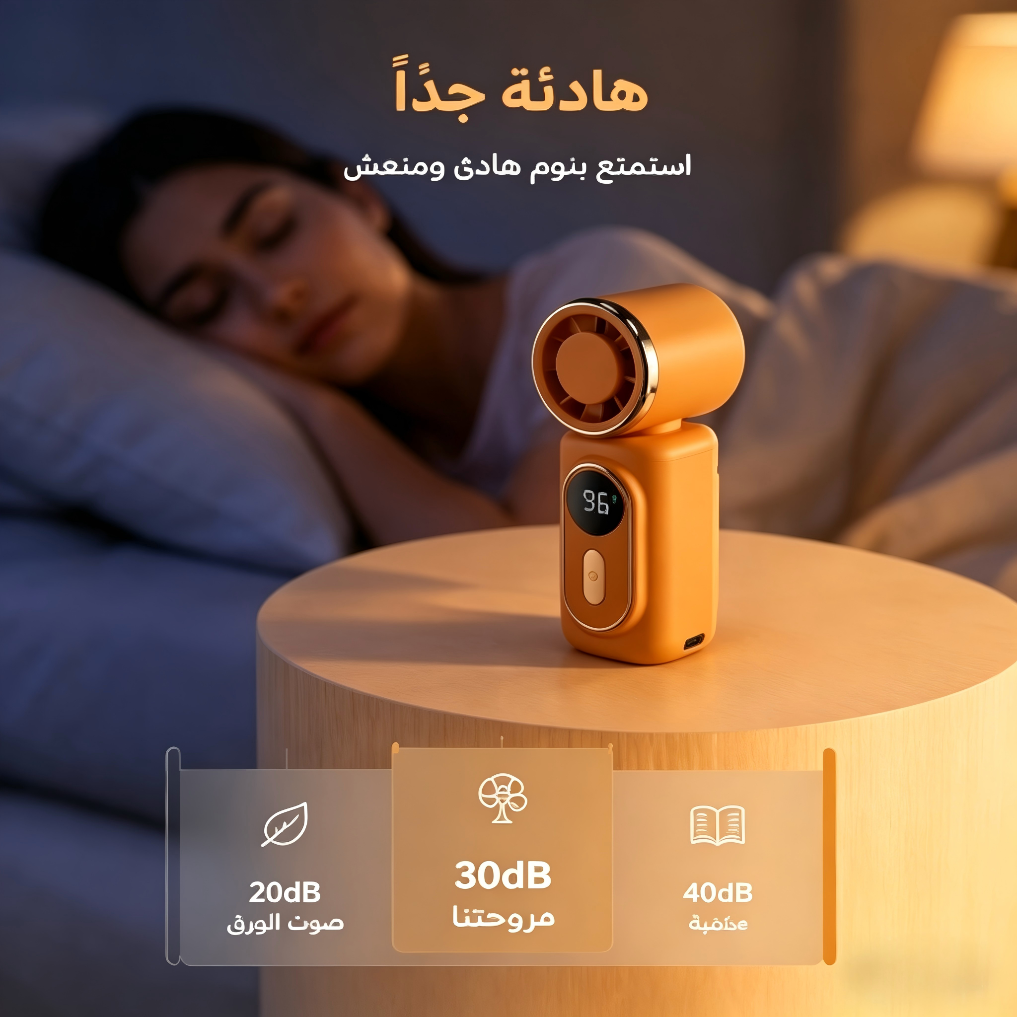 مروحة محمولة صغيرة فائقة الخفة 120g مع شاشة رقمية قابلة للشحن USB - برتقالي